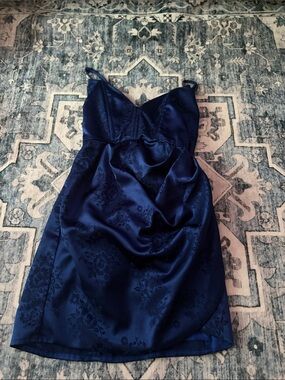 Lucy in the sky Floral Navy Satin Jacquard Slip Dress